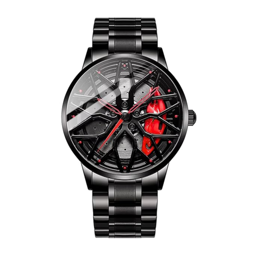 Analog watch with a 360° wheel rim-inspired dial