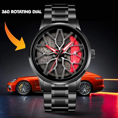 Analog watch with a 360° wheel rim-inspired dial