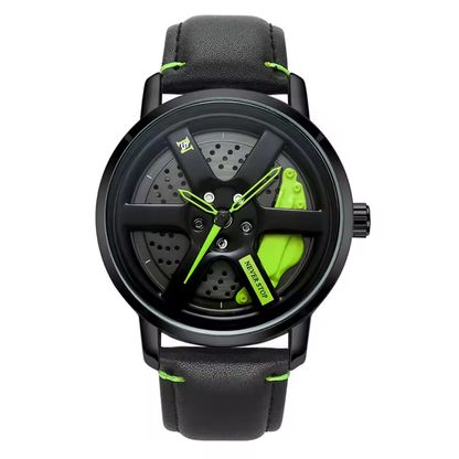 Analog watch with a 360° wheel rim-inspired dial