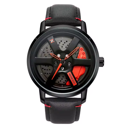 Analog watch with a 360° wheel rim-inspired dial